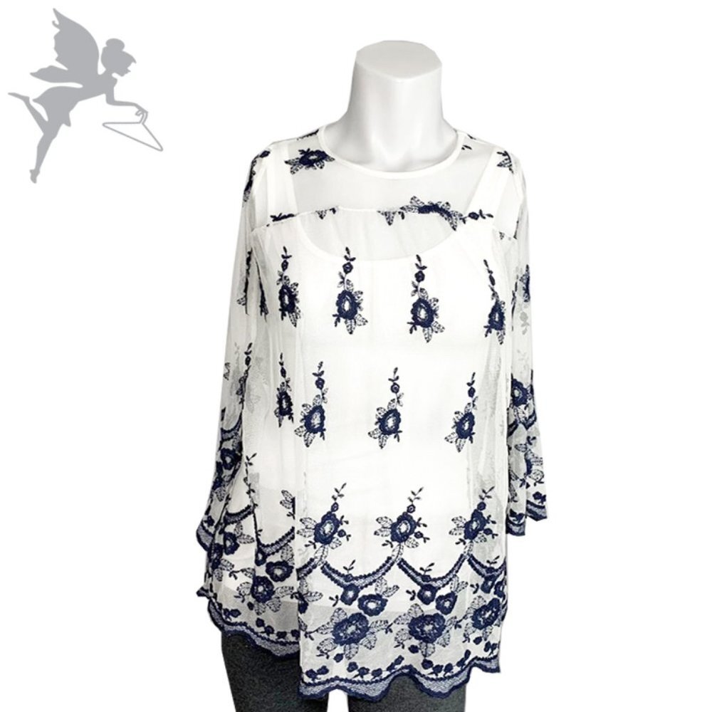 FIVE LOAVES TWO FISH Embroidered mesh top
